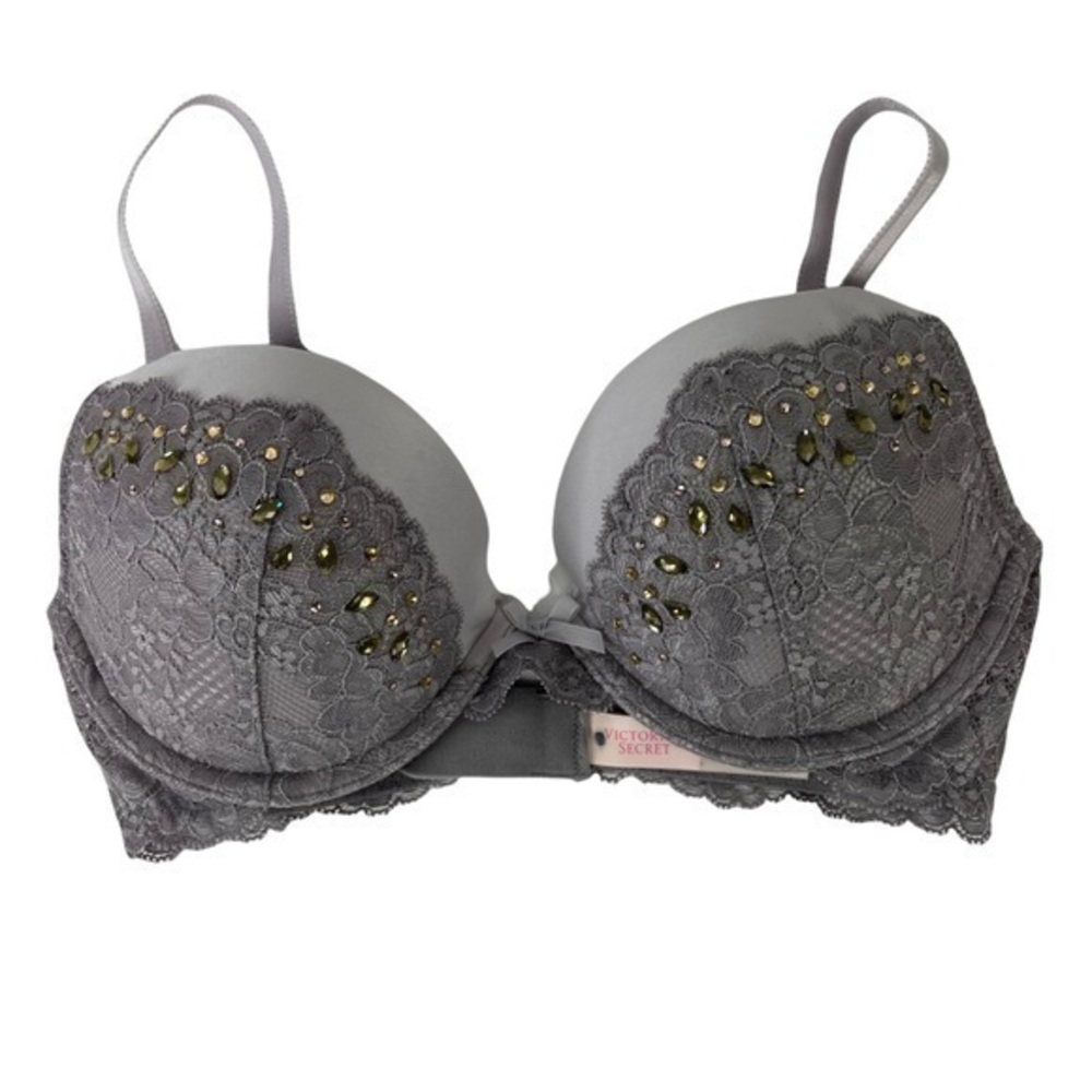 Victoria Secret Bras Gray Style Rhinestone Padded Sz 32D